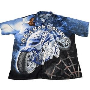 Orange County Choppers OCC Mens Button Up Graphic Shirt 2XL Vintage Blue